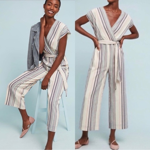 dolan Pants - ANTHROPOLOGIE DOLAN Linen Striped Jumpsuit Sz S